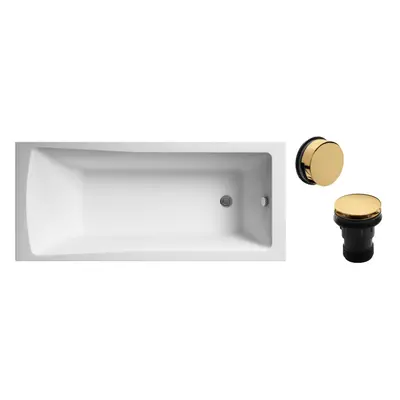 Square Single Ended Bath and Brushed Brass Waste - x 700mm