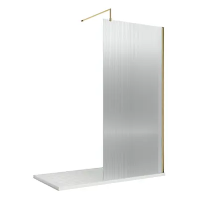 8mm Toughened Safety Glass Wetroom Screen & Support Bar, 1850mm x 800mm - Brushed Brass