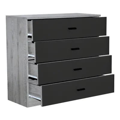 (Ash Grey Carcass+ Black Drawers, 4) Or Drawer Wooden Bedroom Chest Cabinet Modern Wide Storage 