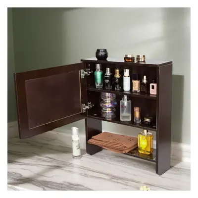 Bathroom Storage Wall Mounted Cabinet Wooden Brown Door Cupboard Shelf Organiser