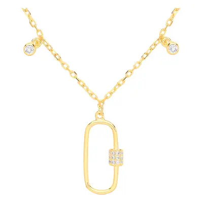 Jewelco London Ladies Gold-Plated Sterling Silver Oval Carabiner Floating Charms Lavalier Neckla