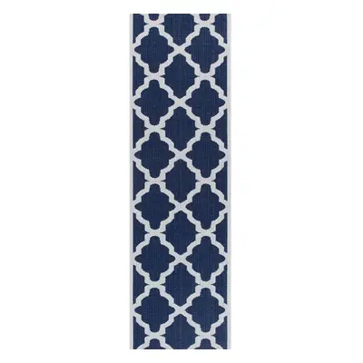 (Trellis - Blue, x cm : Runner) Non Slip Outdoor/Indoor Flatweave Rugs Patio garden Small Extra 