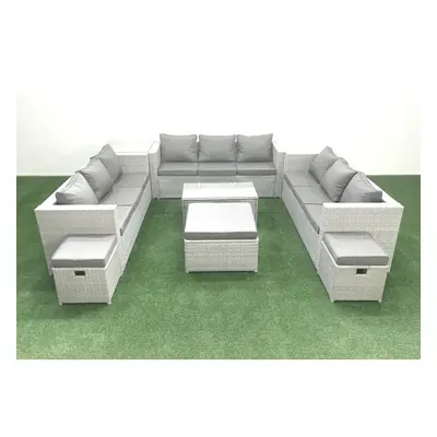 Fimous Rattan Garden Outdoor Furniture Set Seater Garden Sofa Coffee Table Set with Footstools S