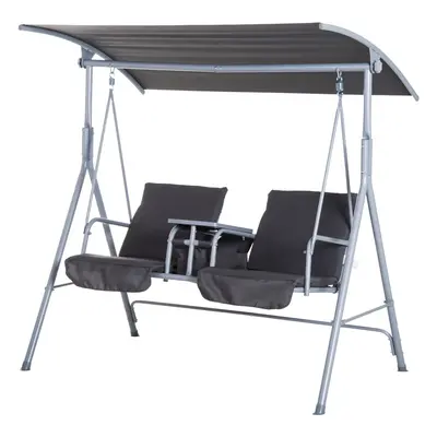 Outsunny Person Covered Patio Swing with Pivot Table & Storage Console Grey