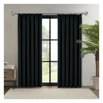 (BLACK, x 90) Pencil Pleat Curtains Thermal Blackout Curtain