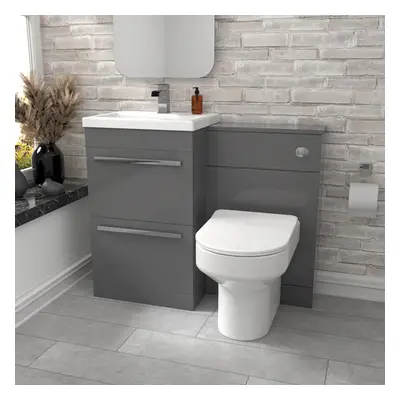 Nes Home Drawers Grey Basin Vanity, WC Unit & Back To Wall Comfort Toilet