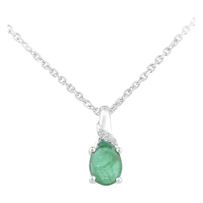 Jewelco London 9ct White Gold Round 1pts Diamond Oval 0.32ct Emerald Cluster Pendant Necklace in