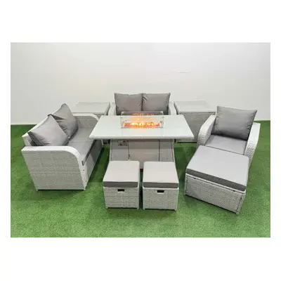 Fimous High Back Poly Rattan Garden Furniture Set with Reclining Chair Loveseat Sofa Firepit Din