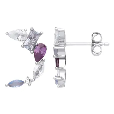 Jewelco London Ladies Sterling Silver Purple Blue Pear Radiant Marquise CZ Dolphin Arc Cluster D