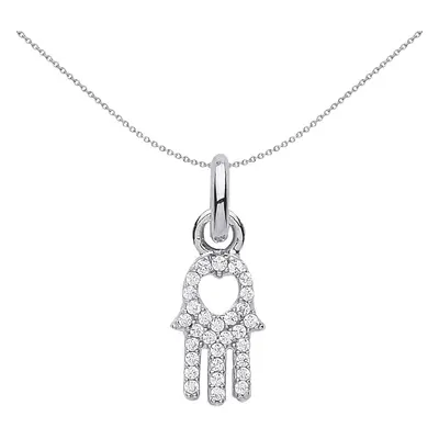 Jewelco London Ladies Sterling Silver Cubic Zirconia Hamsa Hand Charm Necklace - CM209