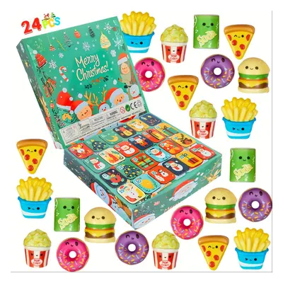 (24pcs) PCS Christmas Advent Calendar Mini Squish Fast Food Toys,Slow-Rise Stress Relief Toys