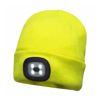 (One Size, Yellow) Portwest - Unisex Beanie Hat With LED Head Light Torch Rechargeable Via USB