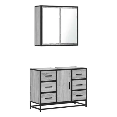 (grey sonoma) vidaXL Piece Bathroom Furniture Set Brown Oak Engineered Wood