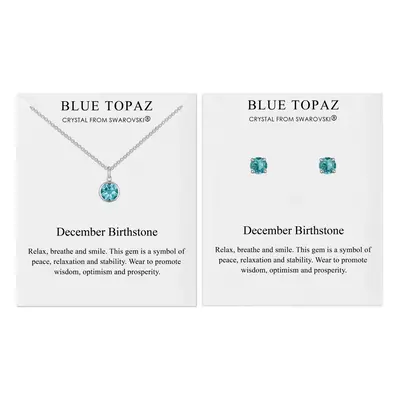 December (Blue Topaz) Birthstone Necklace & Earrings Set Created with Swarovski Crystals