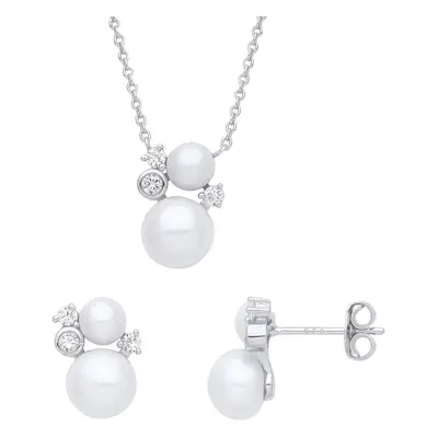 Jewelco London Ladies Rhodium Plated Sterling Silver Pearl CZ Happy Snowman Cluster Earrings Nec