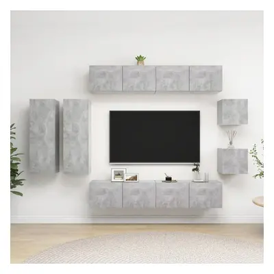 vidaXL TV Cabinet Set Piece Concrete Grey Engineered Wood Hanging TV Unit