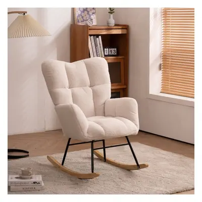 (Ivory White) Teddy Tufted Upholstered Rocking Chair Padded Seat