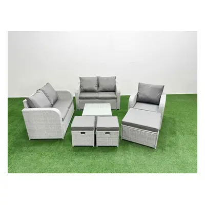 Fimous High Back Poly Rattan Garden Furniture Set with Reclining Chair Loveseat Sofa Indoor Outd