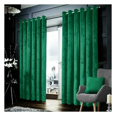 (Green , 66" x 90" (167cm x 228cm)) Velvet Curtains Eyelet Ring Top Ready Made Lined Pair Panel