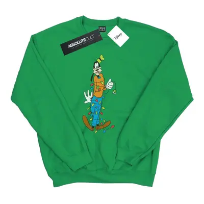 (S, Irish Green) Disney Mens Goofy Christmas Lights Sweatshirt