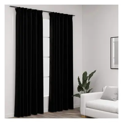 vidaXL 2x Linen-Look Blackout Curtains with Hooks Black 140x225cm Drape Blind