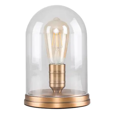 Retro Aged Brass Effect Metal Base and Clear Glass Dome Table Lamp