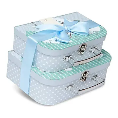 Baby Boy Gift Box - Newborn Keepsake Box Baby Boy, Two Ready to Fill Blue Cases with Satin Ribbo