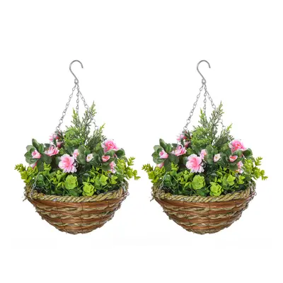 Outsunny PCs Artificial Lisianthus Flower Hanging Planter Basket Home Garden