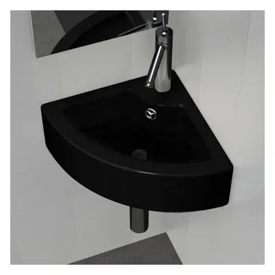 vidaXL Wash Basin with Overflow Black Ceramic Bathroom Hand Wash Bowl Sink