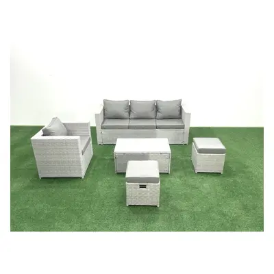 Fimous Rattan Garden Furniture Set with Seater Sofa Chair Rectangular Coffee Table Big Footstool