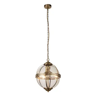 Searchlight Coronet Light Pendant Antique Brass, Glass