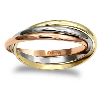 (N) Jewelco London Ladies Solid 9ct Yellow White and Rose Gold Interlocked 2mm Russian Wedding R