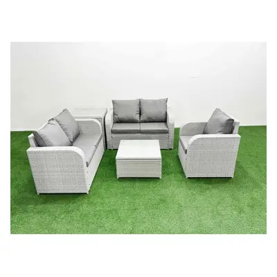 Fimous High Back Poly Rattan Garden Furniture Set with Reclining Chair Loveseat Sofa Indoor Outd