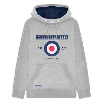 (4XL, Grey Marl) Lambretta Mens Target Pullover Hooded Sweatshirt Hoody Jumper Hoodie