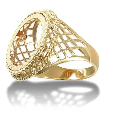 (O) Jewelco London Men's Solid 9ct Yellow Gold Rope Edge Basket Half Sovereign Mount Ring - JRN1