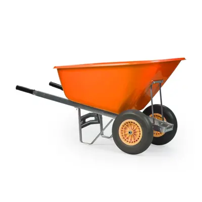 KCT 200L Twin Wheel Wheelbarrow Orange - Heavy Duty Garden / Stable Yard / Builders Barrow with 