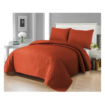 (King-250x250cm) Luxurious PCS Orange Bedspread Embossed Quilted Sofa Bed Cover Bedding Set