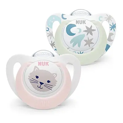 Nuk Star Night & Day Baby Pacifier Months Luminous Lollipop BPA Free Silicone Pink Cat Pack