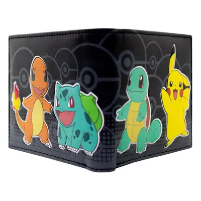 Starters Squirtle and Bulbasaur with Pikachu Black ID and Card Bi-Fold Wallet