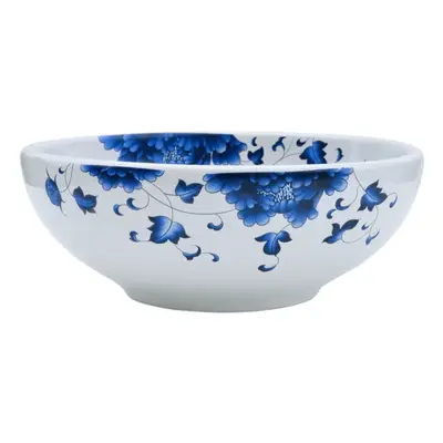 (blue and white) vidaXL Countertop Basin Bathroom Sink Wash Basin Vessel Sink Round Ceramic