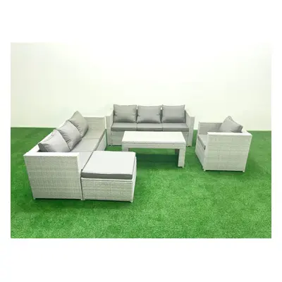 Fimous Wicker PE Rattan Sofa Garden Furniture Set with Oblong Coffee Table Armchair Big Footstoo