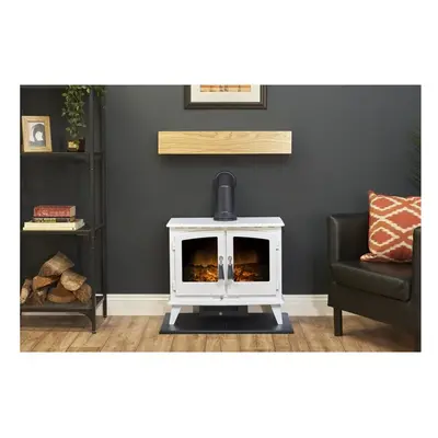 Adam Oak Beam, Hearth & Stove Pipe with Woodhouse Stove in White