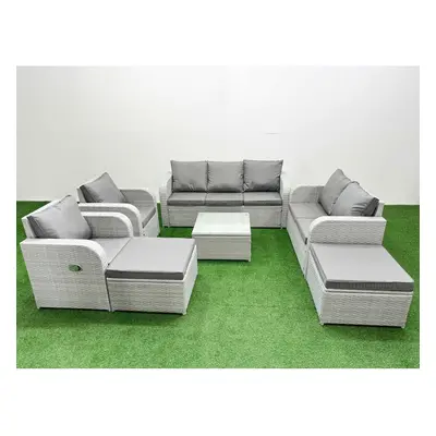 Fimous PE Rattan Garden Furniture Set Adjustable Chair Sofa Double Love Seat Seater Sofa Lounge 