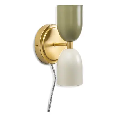 Plug in Gold Up & Down Wall Light Khaki/Cream Shades Easyfit Wall Lamp