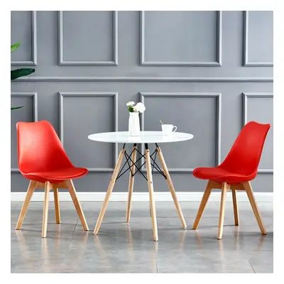 (Red, 2) MCC Dining Chairs with Wooden Legs Soft Cushion Pad Stylish DELUXE Retro EVA