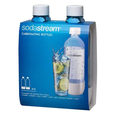 Sodastream 1l Carbonating Bottles- clear/white Rounds (Twin Pack)