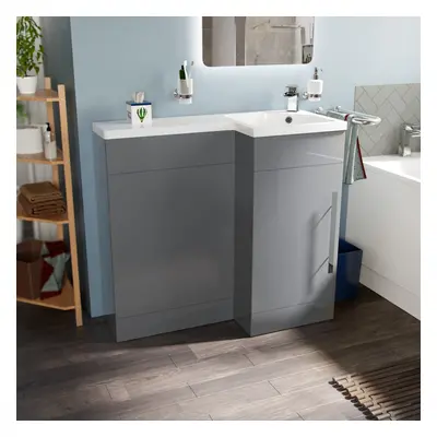 Telora 900mm Grey RH Basin Sink Vanity Unit Furniture Cabinet - Flat Pack