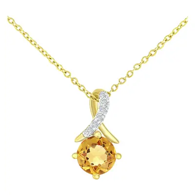 Jewelco London 9ct Yellow Gold Round 2pts Diamond Round 0.39ct Citrine Kiss Crossover Pendant Ne