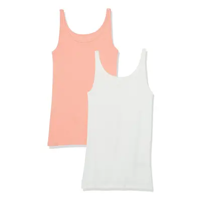 Womens Slim-Fit Thin Strap Tank, Pack of 2, Whitecoral Pink, Large