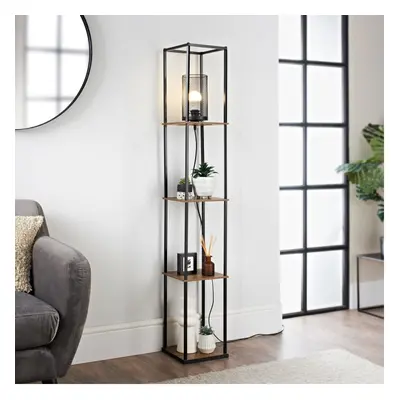 New Tromso Floor Shelving With Lamp Display Modern LED Standing Light